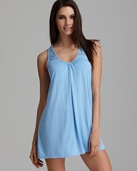 A romantic nightie, ruched at the neck with lace trim on the neckline. A romantic nightie, ruched at the neck with lace trim on the neckline.