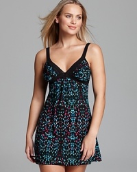 Light up the night in this dotted neon mesh chemise from OnGossamer, with double rows of lace trim Light up the night in this dotted neon mesh chemise from OnGossamer, with double rows of lace trim