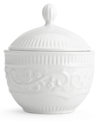 A little bit country. Made for the rigors of daily use but with an embossed design that's entirely graceful, the American Countryside sugar bowl from Mikasa promises well-balanced dining in classic white stoneware. A little bit country. Made for the rigors of daily use but with an embossed design that's entirely graceful, the American Countryside sugar bowl from Mikasa promises well-balanced dining in classic white stoneware.