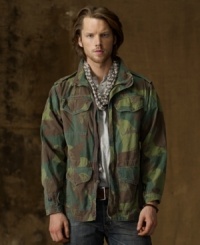 The ever-rugged camo print is artfully reinterpreted on this durable cotton canvas jacket, putting a hip downtown spin on authentic military styling. The ever-rugged camo print is artfully reinterpreted on this durable cotton canvas jacket, putting a hip downtown spin on authentic military styling.