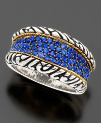 With a glittering row of round-cut sapphires (5/8 ct. t.w.), Balissima by Effy Collection's ring offers a magnificently old world sense of refinement. With a braided sterling silver band accented with 18k gold. With a glittering row of round-cut sapphires (5/8 ct. t.w.), Balissima by Effy Collection's ring offers a magnificently old world sense of refinement. With a braided sterling silver band accented with 18k gold.