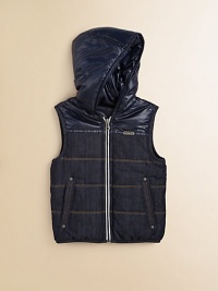 He'll be ready for anything in this reversible vest with statement script embroidered onto the back.Attached hoodZip frontFront zip pocketsPolyesterHand washImported He'll be ready for anything in this reversible vest with statement script embroidered onto the back.Attached hoodZip frontFront zip pocketsPolyesterHand washImported