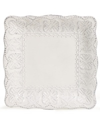 More than charming, the Blanc Elisabeth square salad plate from Versailles Maison incorporates a scalloped edge, floral medallions and soft white finish to perfect vintage-style settings. More than charming, the Blanc Elisabeth square salad plate from Versailles Maison incorporates a scalloped edge, floral medallions and soft white finish to perfect vintage-style settings.