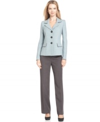 Evan Picone sets off a light-color tweed jacket by pairing it with tailored, trim grey trousers. An instant perk-me-up for your office wardrobe. Evan Picone sets off a light-color tweed jacket by pairing it with tailored, trim grey trousers. An instant perk-me-up for your office wardrobe.