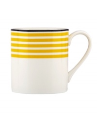 Like sunshine to the nautical Wickford pattern, the Sea Cliffs Stripe mug brightens your kate spade new york dinnerware collection with bands of cheery yellow on white porcelain. Like sunshine to the nautical Wickford pattern, the Sea Cliffs Stripe mug brightens your kate spade new york dinnerware collection with bands of cheery yellow on white porcelain.