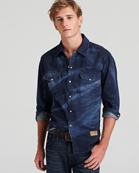 A bold statement shirt in faded denim sets you up in style. Wear with colorful cords or go where eagles dare and rock the double denim style with a lighter shade jeans. A bold statement shirt in faded denim sets you up in style. Wear with colorful cords or go where eagles dare and rock the double denim style with a lighter shade jeans.