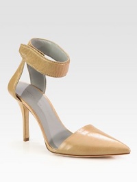 Complete your girl-about-town look in this leather point toe pump with a wide ankle strap and slender heel. Self-covered heel, 4 (100mm)Leather upperPoint toeAnkle strap with velcro strapLeather lining and solePadded insoleImported Complete your girl-about-town look in this leather point toe pump with a wide ankle strap and slender heel. Self-covered heel, 4 (100mm)Leather upperPoint toeAnkle strap with velcro strapLeather lining and solePadded insoleImported