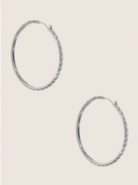 GUESS Silver-Tone Chain Inset Hoop Earrings