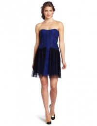 BCBGMAXAZRIA Women's Galia Strapless Color Block Lace Cocktail Dress, Dark Colbalt, 6 BCBGMAXAZRIA Women's Galia Strapless Color Block Lace Cocktail Dress, Dark Colbalt, 6