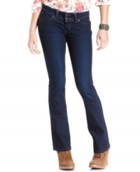 Levi's pairs elongating bootcut style with a classic dark wash on these Demi Curve Skinny Boot jeans: a timeless denim look for casual-cool style. Levi's pairs elongating bootcut style with a classic dark wash on these Demi Curve Skinny Boot jeans: a timeless denim look for casual-cool style.