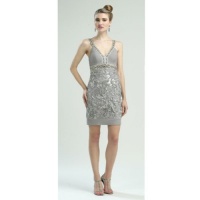 Sue Wong Womens Size 0-14 Platinum Beaded Sleeveless Cocktail Dress Sue Wong Womens Size 0-14 Platinum Beaded Sleeveless Cocktail Dress