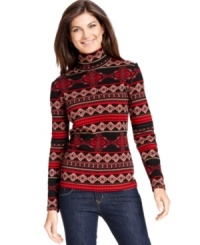 Build your wardrobe with Jones New York Signature's printed cotton turtleneck. Pair it with anything from crisp trousers to jeans! Build your wardrobe with Jones New York Signature's printed cotton turtleneck. Pair it with anything from crisp trousers to jeans!