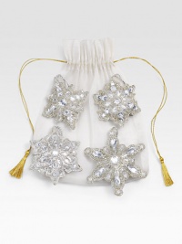 EXCLUSIVELY AT SAKS.COM. A new Christmas tradition from renowned designer Sudha Pennathur, handcrafted and beaded with all the sparkle of a holiday snowflake. Set of 4 ornaments in silver pouch Woven loops Each: 4½ diam. Imported EXCLUSIVELY AT SAKS.COM. A new Christmas tradition from renowned designer Sudha Pennathur, handcrafted and beaded with all the sparkle of a holiday snowflake. Set of 4 ornaments in silver pouch Woven loops Each: 4½ diam. Imported