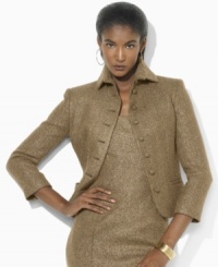 Military and heritage inspiration combine in Lauren Ralph Lauren's chic wool jacket, crafted in metallic herringbone. Military and heritage inspiration combine in Lauren Ralph Lauren's chic wool jacket, crafted in metallic herringbone.