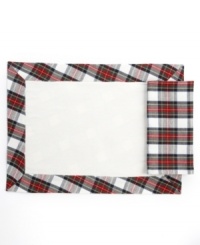 Holiday prep. The Ryleigh Tartan plaid napkin from Lauren Ralph Lauren offers smart style for casual Christmastime dining in machine washable cotton with stripes of red, green and blue. (Clearance) Holiday prep. The Ryleigh Tartan plaid napkin from Lauren Ralph Lauren offers smart style for casual Christmastime dining in machine washable cotton with stripes of red, green and blue. (Clearance)