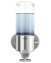 Eliminate the clutter with this innovative pump from simplehuman that keeps shampoo and soap with easy reach. Features durable, long-lasting stainless steel that won't rust or discolor, a clear chamber to show soap levels at a glance and hooks to hold other accessories such as razors, toothbrushes and more. Easy to install with silicone glue and adhesive stripes (included). Eliminate the clutter with this innovative pump from simplehuman that keeps shampoo and soap with easy reach. Features durable, long-lasting stainless steel that won't rust or discolor, a clear chamber to show soap levels at a glance and hooks to hold other accessories such as razors, toothbrushes and more. Easy to install with silicone glue and adhesive stripes (included).