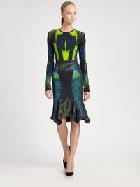 The designers' signature love of kinetic prints shows, in this elegantly constucted, modern silhouette.Self waistbandPanel constructionFlared handkerchief hemlineConcealed back zip with button closureFully linedAbout 24 long97% viscose/3% elastaneDry cleanMade in UK of Italian fabricModel shown is 5'10 (177cm) wearing US size 4. The designers' signature love of kinetic prints shows, in this elegantly constucted, modern silhouette.Self waistbandPanel constructionFlared handkerchief hemlineConcealed back zip with button closureFully linedAbout 24 long97% viscose/3% elastaneDry cleanMade in UK of Italian fabricModel shown is 5'10 (177cm) wearing US size 4.