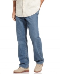 For the guy who likes his denim in a classic cut and always blue, these Tommy Bahama jeans fit the bill. For the guy who likes his denim in a classic cut and always blue, these Tommy Bahama jeans fit the bill.