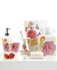Blossoms in bloom. Bold, impressionistic florals in a fusion of dazzling colors creates a modern flair in this Floral Fusion tissue holder. Blossoms in bloom. Bold, impressionistic florals in a fusion of dazzling colors creates a modern flair in this Floral Fusion tissue holder.