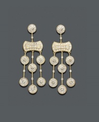 Floating diamond discs will dazzle your lobes. These 14k gold earrings feature a unique chandelier design with round-cut diamond (1/2 ct. t.w.). Approximate drop: 1-3/4 inches.