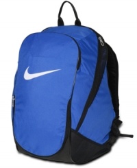 Get to the field with all your gear when you keep it safe in this Nike backpack with 5 compartments, including an essential ball-carry compartment. Get to the field with all your gear when you keep it safe in this Nike backpack with 5 compartments, including an essential ball-carry compartment.