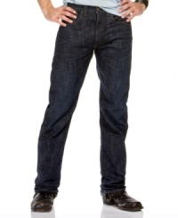 These rugged, straight leg jeans offer the classic style that you've come to expect from a pair of Levi's. These rugged, straight leg jeans offer the classic style that you've come to expect from a pair of Levi's.