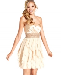 Cascading ruffles and lovely beaded embellishments on Roberta's strapless dress raise the cuteness factor to the next level! Cascading ruffles and lovely beaded embellishments on Roberta's strapless dress raise the cuteness factor to the next level!
