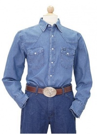 Wrangler Men's Cowboy Cut Work Western Long Sleeve Shirt, Blue Stonewashed Wrangler Men's Cowboy Cut Work Western Long Sleeve Shirt, Blue Stonewashed