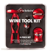 Metrokane Rabbit Wine Tool Kit, Metallic Red, 4-Piece