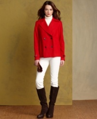 Tommy Hilfiger's pea coat is classic and modern at once, thanks to an on-trend structured silhouette in a selection of statement-making colors. Tommy Hilfiger's pea coat is classic and modern at once, thanks to an on-trend structured silhouette in a selection of statement-making colors.