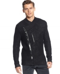 This zip sweater from Calvin Klein adds a modern edge to your layered look for fall. This zip sweater from Calvin Klein adds a modern edge to your layered look for fall.