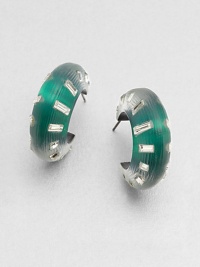 From the Lucite Collection. Faceted baguettes of shimmering Swarovski crystal are set along wide hoops of hand-painted, hand-sculpted Lucite with a subtle ribbed texture.CrystalLuciteDiameter, about 1.1Post backMade in USA From the Lucite Collection. Faceted baguettes of shimmering Swarovski crystal are set along wide hoops of hand-painted, hand-sculpted Lucite with a subtle ribbed texture.CrystalLuciteDiameter, about 1.1Post backMade in USA