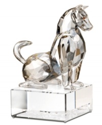 A beautiful way to ward off evil. Crafted in its typical alert pose, this zodiac dog figurine features clear and faceted Swarovski crystal on a base engraved with both English and Chinese seal script. A beautiful way to ward off evil. Crafted in its typical alert pose, this zodiac dog figurine features clear and faceted Swarovski crystal on a base engraved with both English and Chinese seal script.