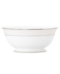 Modern yet timeless, this fine china serving bowl is sure to satisfy the style-hungry host. From Lenox dinnerware, the dishes from the Opal Innocence Stripe collection are simply dressed in cream and white stripes and finished with a polished platinum trim, creating an ultra-chic setting to enjoy celebratory meals. Modern yet timeless, this fine china serving bowl is sure to satisfy the style-hungry host. From Lenox dinnerware, the dishes from the Opal Innocence Stripe collection are simply dressed in cream and white stripes and finished with a polished platinum trim, creating an ultra-chic setting to enjoy celebratory meals.