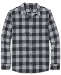 This DC shoes plaid button down has a rugged personality to go with your laid back style. This DC shoes plaid button down has a rugged personality to go with your laid back style.