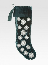 EXCLUSIVELY AT SAKS. Hand-beaded snowflakes shimmer on this velvety Christmas stocking, from renowned designer Sudha Pennathur. HandcraftedVelvet with beaded embroidery and rayon cord21L; 7½ top openingDry cleanImported EXCLUSIVELY AT SAKS. Hand-beaded snowflakes shimmer on this velvety Christmas stocking, from renowned designer Sudha Pennathur. HandcraftedVelvet with beaded embroidery and rayon cord21L; 7½ top openingDry cleanImported