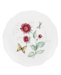 A taste of country living from Lenox. Crafted of elegant white porcelain with a whimsical springtime motif, Butterfly Meadow Basket dinner plates combine a scalloped edge and textured border for unparalleled charm. A taste of country living from Lenox. Crafted of elegant white porcelain with a whimsical springtime motif, Butterfly Meadow Basket dinner plates combine a scalloped edge and textured border for unparalleled charm.