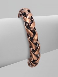 An antique-inspired, copper and silverplated brass design with a thick, woven chain link style. Copper and silverplated brassLength, about 7¼Fold-over clasp closureMade in USA