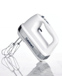 New in the mix from Cuisinart. Enjoy the power of 9-speed hand mixer equipped with handy attachments and its very own snap-on storage case. It's time to whip up fluffy meringues, knead some dough, clean it up and go! SmoothStart™ feature with 3 low mixing speeds eliminates splattering. Three-year limited warranty. Model HM-90S. New in the mix from Cuisinart. Enjoy the power of 9-speed hand mixer equipped with handy attachments and its very own snap-on storage case. It's time to whip up fluffy meringues, knead some dough, clean it up and go! SmoothStart™ feature with 3 low mixing speeds eliminates splattering. Three-year limited warranty. Model HM-90S.