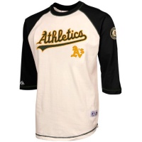 MLB Majestic Oakland Athletics Youth Three-Quarter Sleeve Raglan T-Shirt - White/Black MLB Majestic Oakland Athletics Youth Three-Quarter Sleeve Raglan T-Shirt - White/Black
