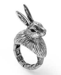Hop to it! Styles inspired by nature are all the rage, and Bar III's adorable rabbit ring is no exception. Crafted in burnished silver-plated mixed metal with an easy-to-use stretch design. Hop to it! Styles inspired by nature are all the rage, and Bar III's adorable rabbit ring is no exception. Crafted in burnished silver-plated mixed metal with an easy-to-use stretch design.
