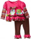 Rare Editions Baby Girls Newborn Owl Applique Legging Set, Fuchsia/Brown, 6-9 Months