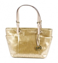 Michael Kors Jet Set Pale Gold Signature Patent Leather Shoulder Bag Michael Kors Jet Set Pale Gold Signature Patent Leather Shoulder Bag
