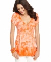 Cool tie dye and lovely lace make a unique combination! Try Style&co.'s cute tunic with shorts, jeans or capris.