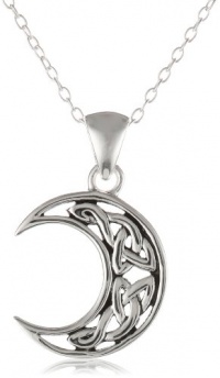 Sterling Silver Celtic Knot Crescent Moon Pendant Necklace with Rolo Chain, 18 Sterling Silver Celtic Knot Crescent Moon Pendant Necklace with Rolo Chain, 18