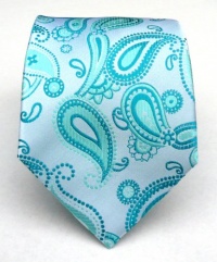 100% Silk Woven White and Teal Paisley Tie 100% Silk Woven White and Teal Paisley Tie