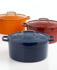 Your go-to for getting it done right in the kitchen, this versatile round dish is perfect for baking casseroles, browning meats and much, much more. The heavy-duty construction distributes heat evenly, locking moisture in to slow-cooked stews and braised roasts. From prep to presentation, this attractive enameled cast iron pot goes with ease, featuring generously sized handles for a secure, confident grip. Lifetime warranty. Your go-to for getting it done right in the kitchen, this versatile round dish is perfect for baking casseroles, browning meats and much, much more. The heavy-duty construction distributes heat evenly, locking moisture in to slow-cooked stews and braised roasts. From prep to presentation, this attractive enameled cast iron pot goes with ease, featuring generously sized handles for a secure, confident grip. Lifetime warranty.