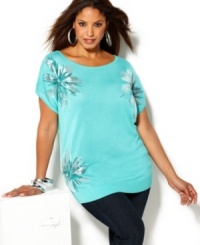 Show off your shimmer this spring with INC's short sleeve plus size top, flaunting a sequined floral design. Show off your shimmer this spring with INC's short sleeve plus size top, flaunting a sequined floral design.