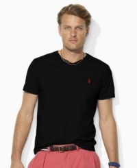 Constructed for lightweight comfort in soft combed cotton jersey, a short-sleeved V-neck T-shirt exudes iconic appeal with Ralph Lauren's signature embroidery. Constructed for lightweight comfort in soft combed cotton jersey, a short-sleeved V-neck T-shirt exudes iconic appeal with Ralph Lauren's signature embroidery.