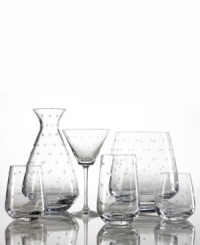 Savor the crisp flavor of white wine with the Larabee Dot euro white wine glass. Etched polka-dots on clear crystal lend elegance to any vintage. 11 oz. Shown far left.